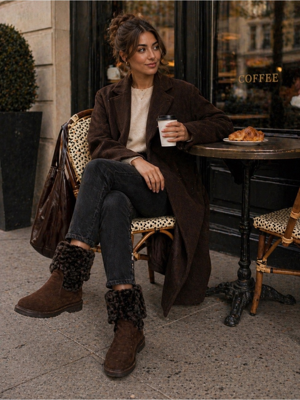 Fendi Zucca FF Logo Shearling Cuff Suede Ankle Boots Brown IT 36.5 US 5.5 - Picture 3 of 16